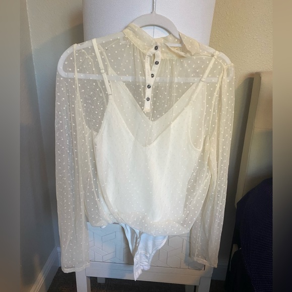 Free People sheer polka dot body suit with underneath  tank large NWOT - Picture 3 of 7